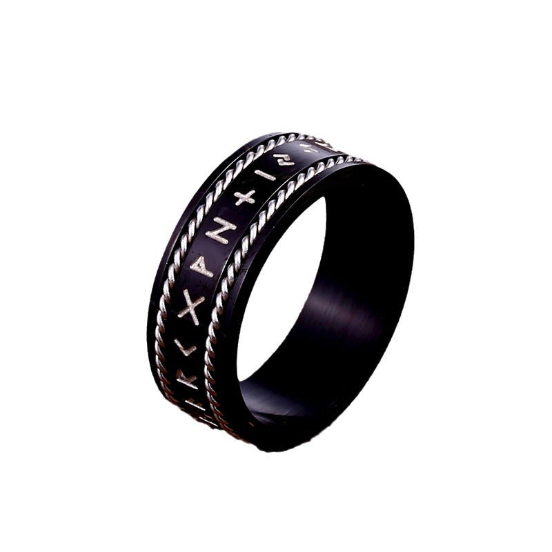 Nordic Viking-Inspired Titanium Steel Men's Chain Letter Ring