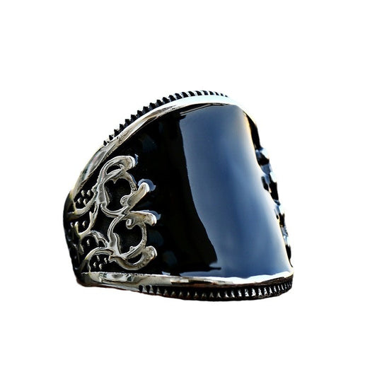 Men's Retro Punk Stainless Steel Epoxy Engraved Ring - Cross-Border Fashion Accessory