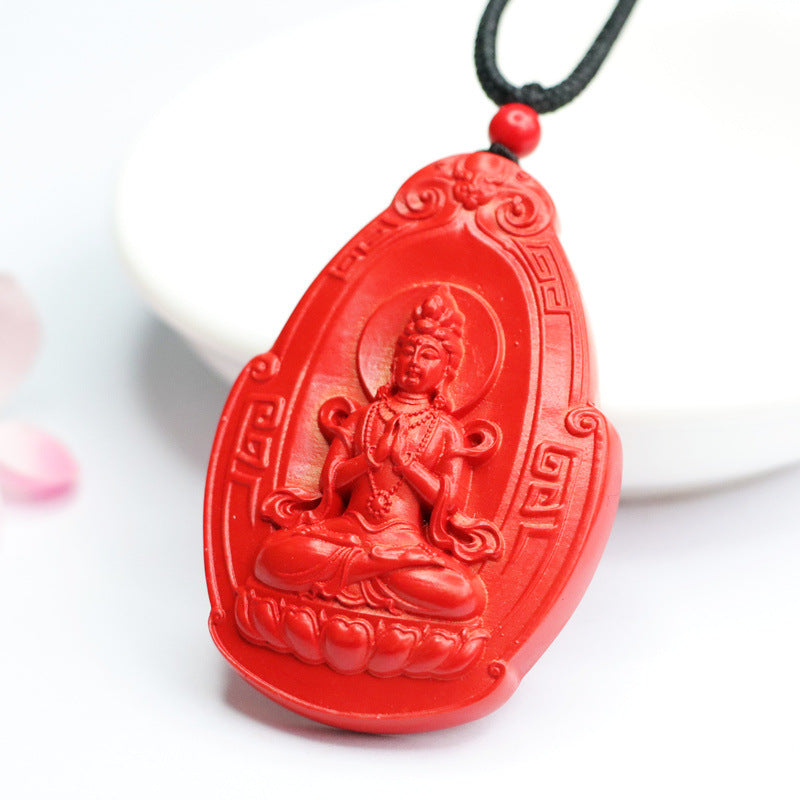 Lotus Guanyin Charm Pendant with Cinnabar Accent