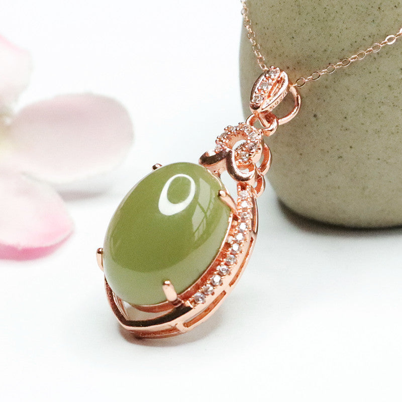 Jade Zircon Necklace with Pigeon Egg Green Lake Natural Hetian Jade