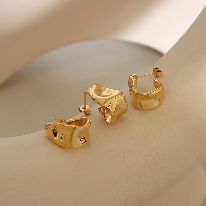 Irregular Geometric Titanium Gold-Plated Stud Earrings - Chic Fashion Jewelry