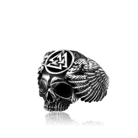 Viking-Inspired Triangular Skull Titanium Steel Ring for Men - Edgy Punk Jewelry