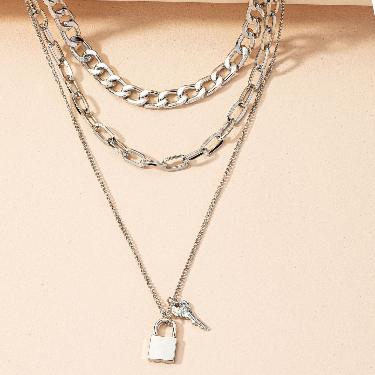 Key Lock Layered Necklace - Stylish Cross-Border Clavicle Chain