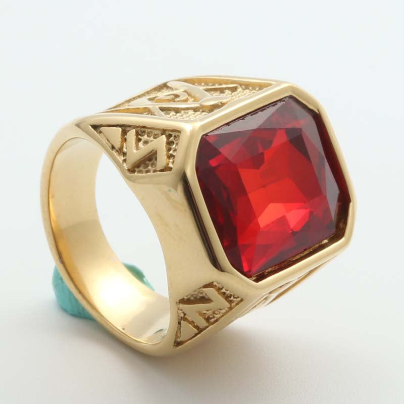 Men's Retro-Inspired Titanium Steel Gemstone Ring with Zircon Accents in Multiple Colors