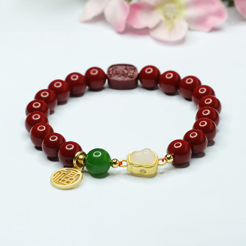 Cinnabar and Jade Sterling Silver Bracelet from Fortune's Favor Collection