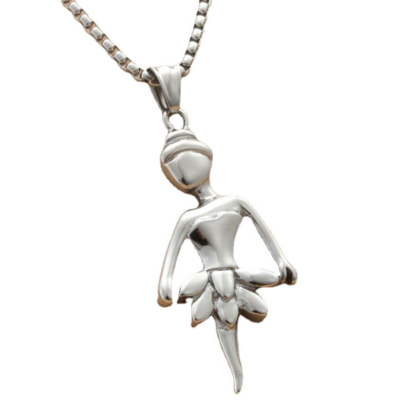 Punk Dance Titanium Steel Ballet Girl Pendant Necklace - Retro Trendy Stainless Steel Design