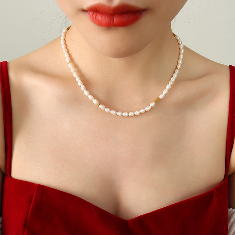 Opulent French Vintage Pearl Necklace with Gold Plated Accents for Women