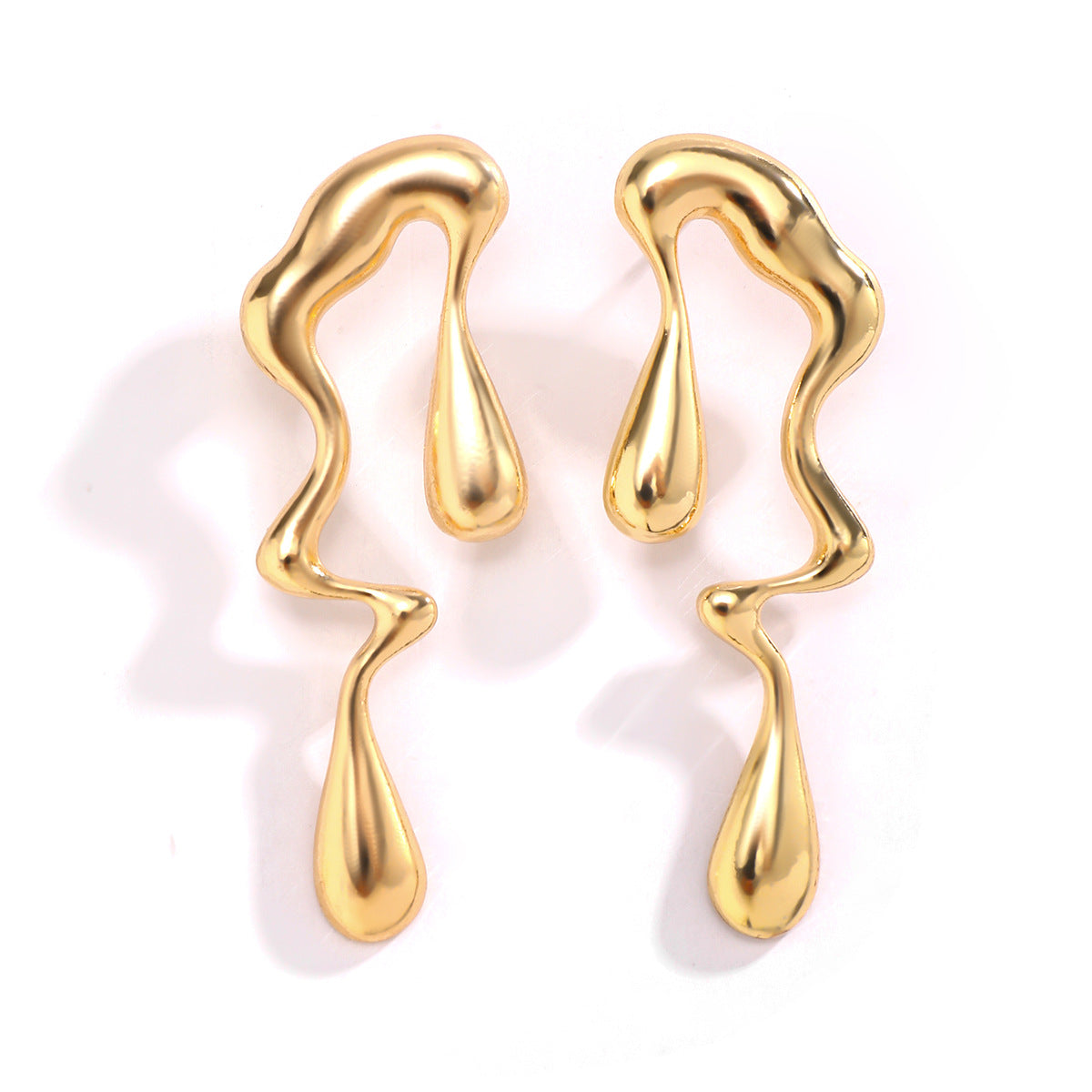 Geometric Water Droplet Earrings in Liquid Metal Style for a Trendy Look