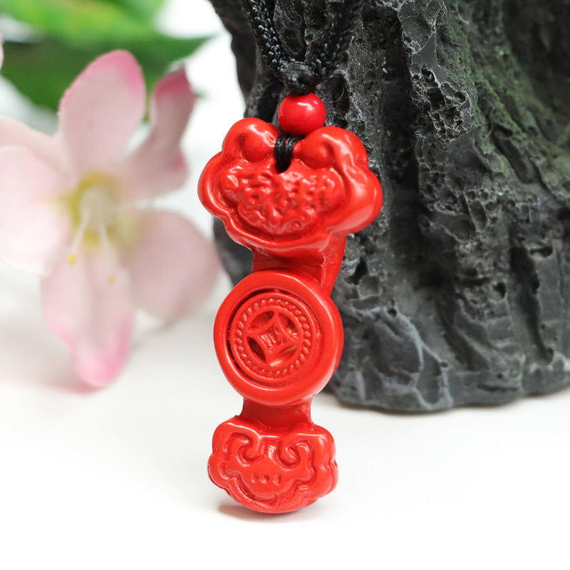 Cinnabar Auspicious Ruyi Pendant, Red Sand Pendant Jewelry