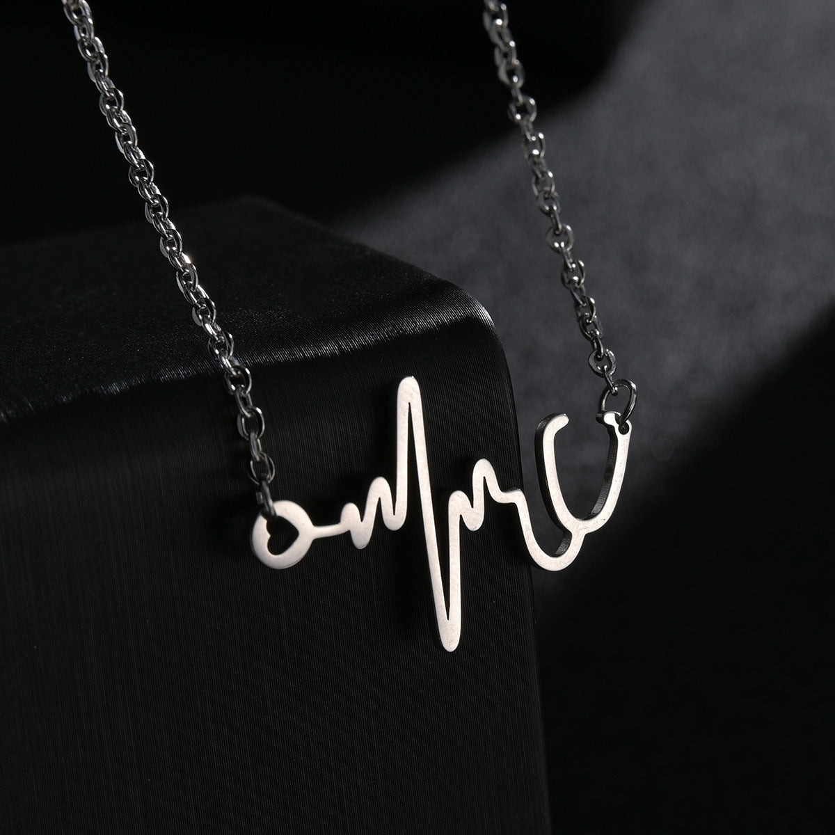 Heartbeat Love Stainless Steel Sweater Chain Necklace - Wholesale Boutique Jewelry