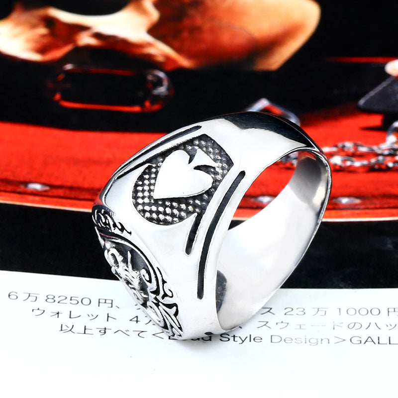 Vintage Spade Heart Skull Titanium Steel Ring for Men - Wholesale European and American Fashion