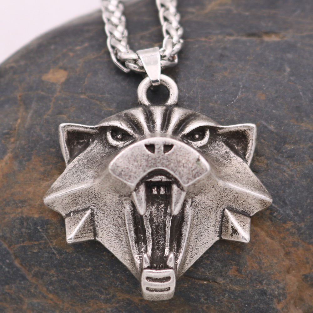 Viking Cat Head Necklace with Wizard's Medal Pendant - European & American Halloween Accessories