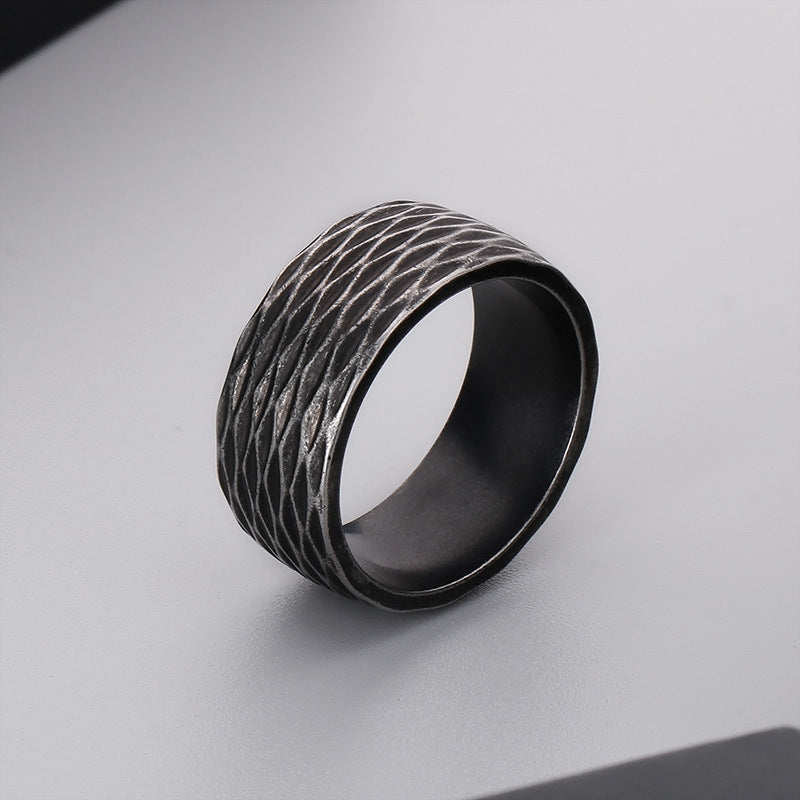 Stylish Retro Stainless Steel 10mm Men's Ring with Vacuum Electroplating - European and American Trend