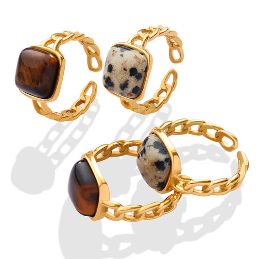 Tiger's Eye Geometric Open Ring with Natural Stone Insets