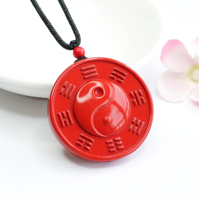 Cinnabar Bagua Round Red Sand Sterling Silver Pendant