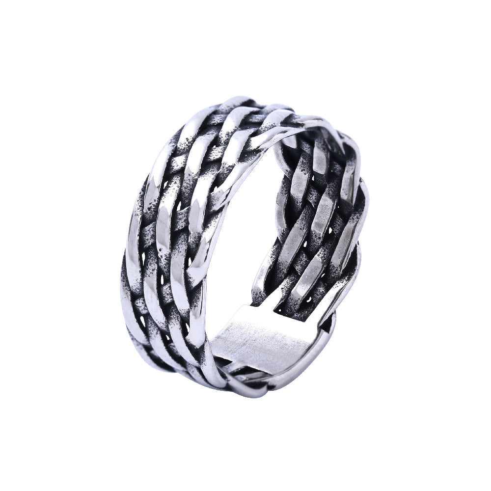 Retro Viking Weaving Titanium Steel Ring for Men