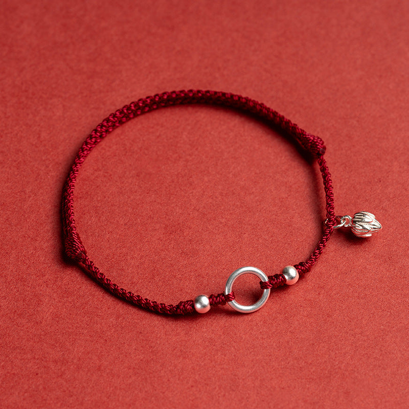 Fortune's Favor Sterling Silver Weaving Red Rope Bracelet for Couples