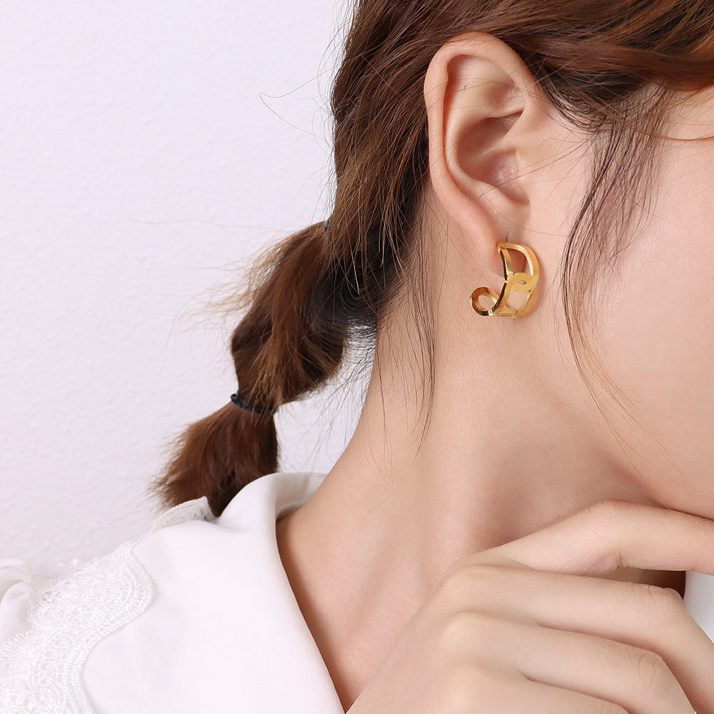 Korean Geometric Hollow Earrings in Titanium Steel with 18k Gold Accents