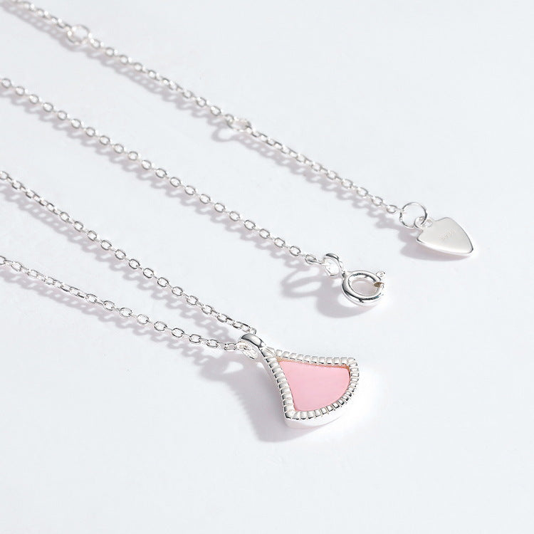 Pink Mother of Pearl Geometry Triangle Pendant Sterling Silver Necklace