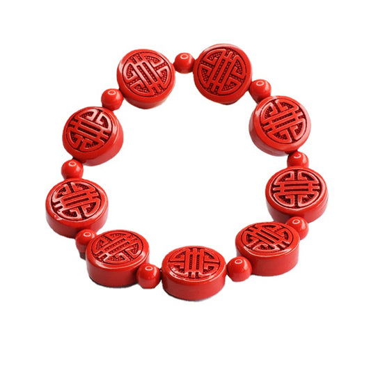 Double Happiness Red Sand Sterling Silver Bracelet