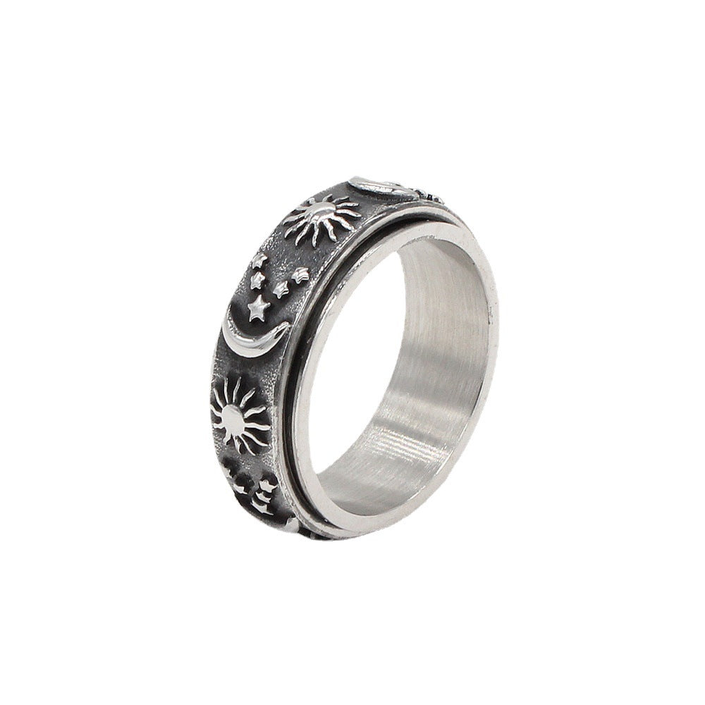 Retro National Flag Sun, Moon and Stars Titanium Steel Ring