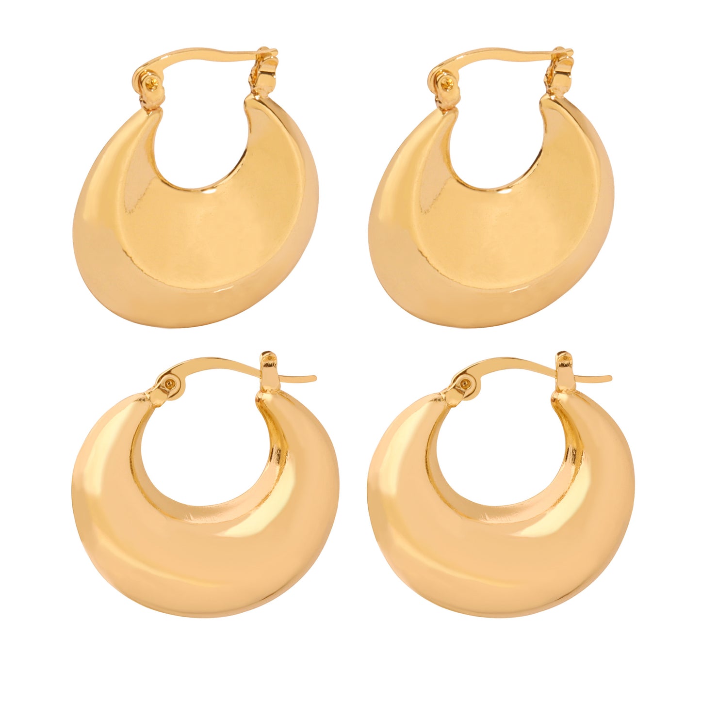 Glossy Gold-Plated U-Shaped Earrings with Geometric Design