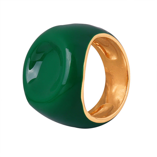 Luxurious French Court Style Enamel Glaze Jadeite Green Ring for Women