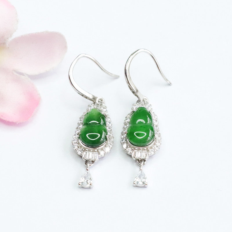 Gourd Shaped Sterling Silver Jade Earrings