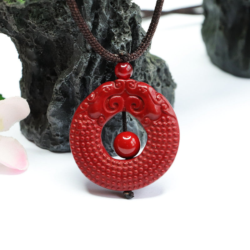 Cinnabar Pendant Purple Gold Sand Double Ancient Dragon Safety Buckle Double-sided Carving Pendant