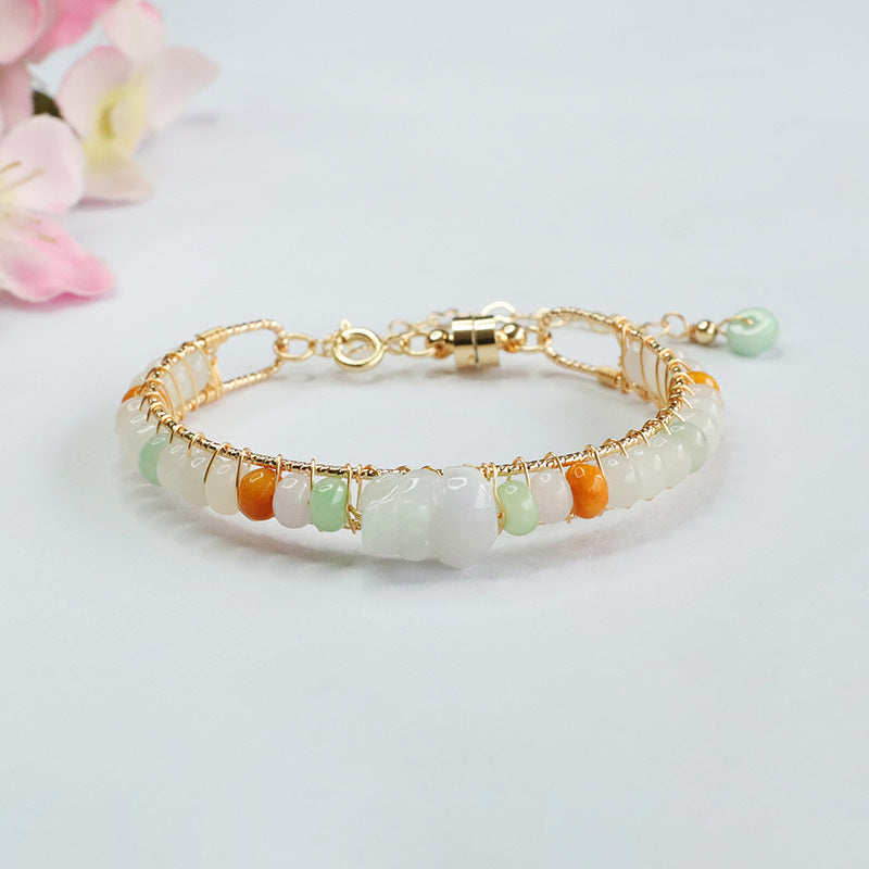 Tri-color Abacus Beads and Sterling Silver Jade Bracelet