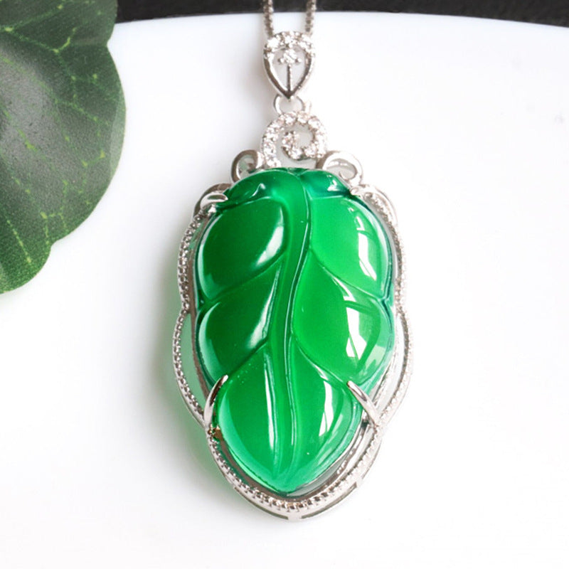 Chalcedony Leaf Sterling Silver Pendant - Fortune's Favor Collection