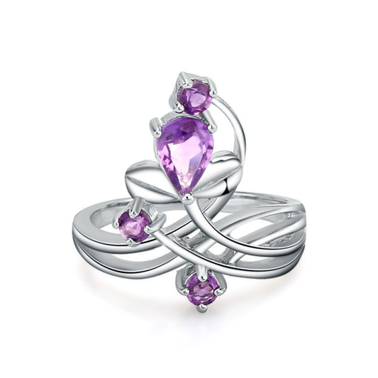 Flower Branch Natural Gemstones Silver Ring