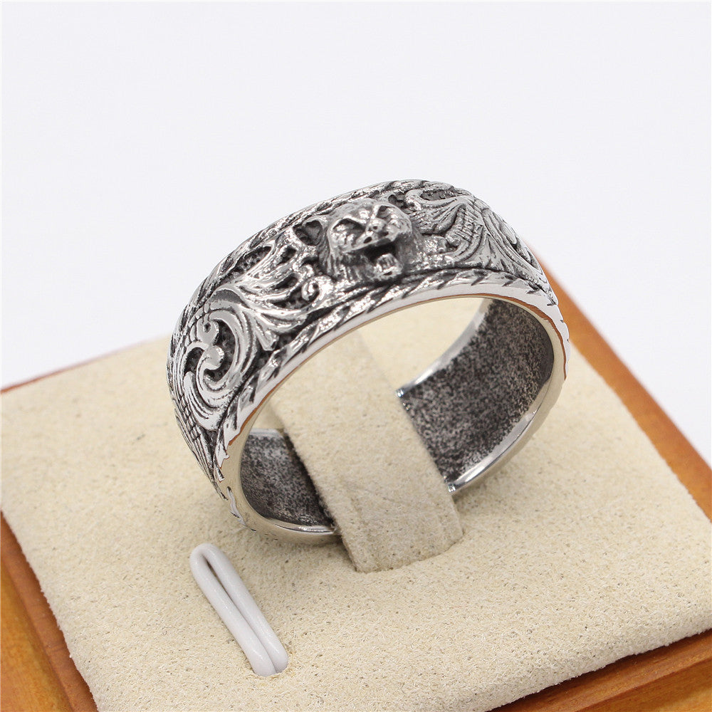 Leopard Head Totem Relief Titanium Steel Ring for Men