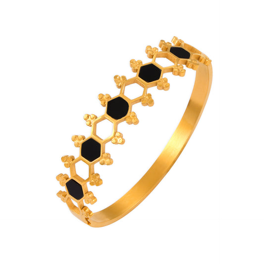 Hexagonal Acrylic Design Gold-Plated Steel Bracelet