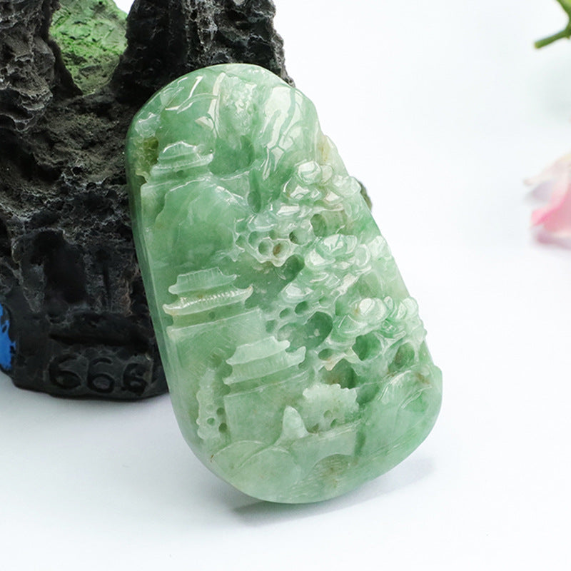 Exquisite Hand-Carved Myanmar A-grade Jade Fortune Pendant - Premium Quality