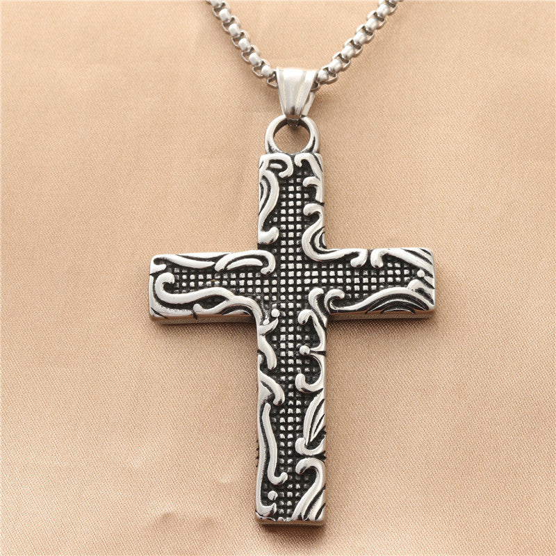 Personalized Retro Titanium Steel Cross Pendant Necklace for Men - Trendy Punk Style