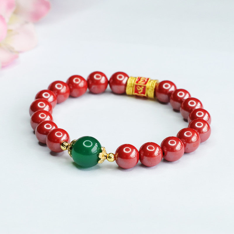 Emperor's Six-Character Proverb Cinnabar and Green Jade Bracelet