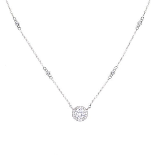 Solested Halo Round Zircon Silver Necklace