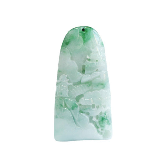 Jade Landscape Fortune's Favor Pendant with Sterling Silver Needle