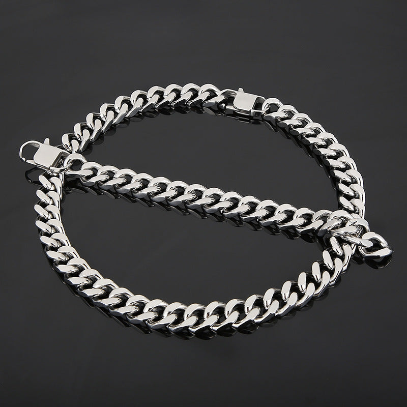 Men's Titanium Steel Cuban Chain Bracelet and Necklace - Simple and Bold Four-Sided Grind Design