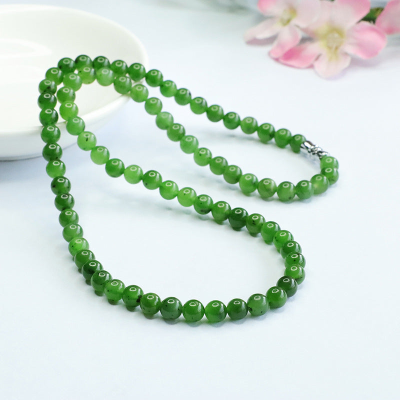 Natural Hetian Jade Necklace Apple Green Jasper Spinach Green Beads Chain