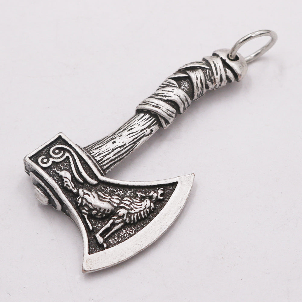 Viking Celtic Wolf Crow Double-sided Axe Pendant - European & American Men's Fashion Accessory