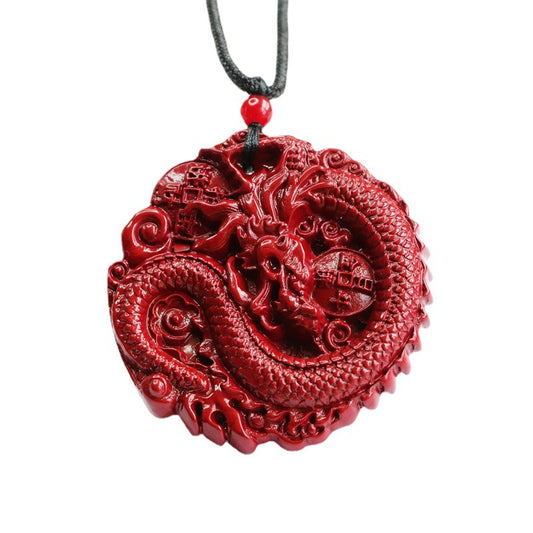 Dragon Sand Pendant with Cinnabar Stone in Sterling Silver