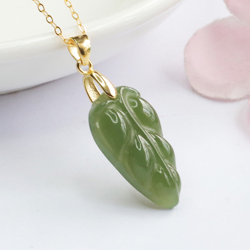 Leaf Jade Necklace with Sterling Silver Pendant