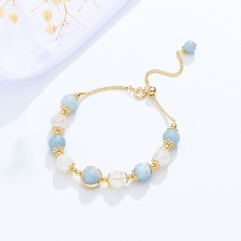 Aquamarine Crystal Popcorn Sliding Button Sterling Silver Bracelet