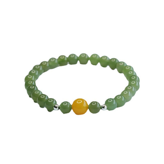 Fortune's Favor Sterling Silver Jade and Honey Wax Bracelet