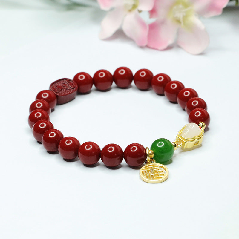 Cinnabar and Jade Sterling Silver Bracelet from Fortune's Favor Collection