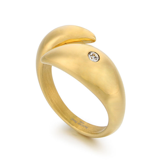 Stylish Hip Hop 18k Gold-Plated Dolphin Design Men's Open Ring with Diamond Accents in Stainless Steel