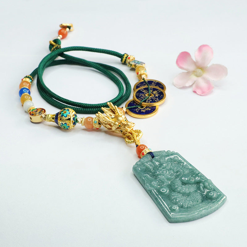 Golden Dragon Jade Necklace with Sterling Silver Chain