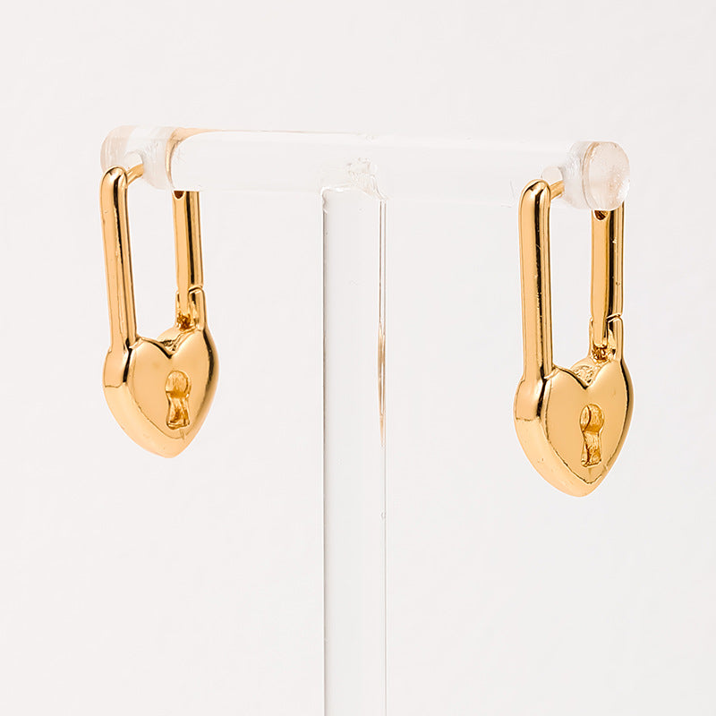 Metal Heart Pins and Lock Buckles Earrings - French Light Luxury Style